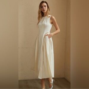Cream linen Midi Dress